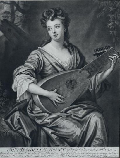 null ‘Mrs Arabella Hunt, dyed December 26th 1705'.
Portrait en mezzotinto signé ‘I....