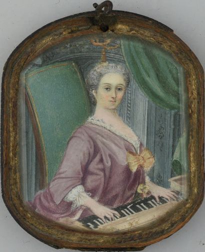 Ecole française. Une dame de qualité jouant sur un pianoforte. Miniature.
Dernier...