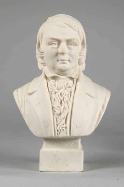 null Compositeur. Portrait en buste de Schumann en biscuit Parian signé ‘R & L Ltd'....