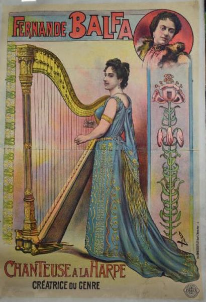 FERNANDE BALFA ‘Chanteuse à la Harpe, créatrice du genre'. Affiche en chromolithographie...