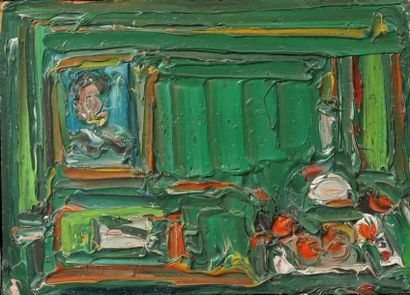 André COTTAVOZ (1922-2012) Nature morte verte
Huile sur panneau.

Signée au dos.
16...