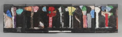 François DILASSER (1926- 2012) Sans titre Acrylique sur toile, 5 toiles de 24 x 19...