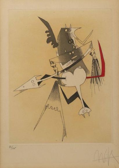 Wifredo LAM (1902-1982) Composition Lithographie en couleurs.
Contresignée en bas...