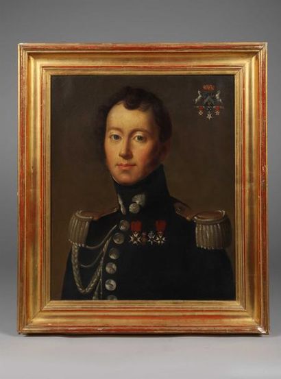 null H. 56 x 46,5 cm. Ecole française vers 1821/1824. Portrait du chef d'escadron...