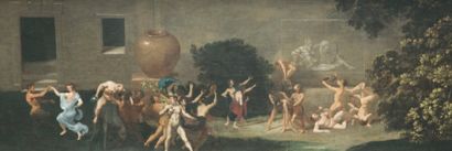 ECOLE NAPOLITAINE du XVIIème siècle Scène de bacchanale avec Silène ivre Huile sur...