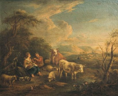 CARRE Michel (La Haye 1657- Alkmaar 1747) Scène pastorale avec un berger jouant de...