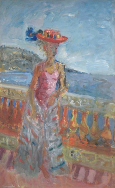 Kostia Constantin TERECHKOVITCH (1902- 1978) Elégante au balcon Huile sur toile signée...