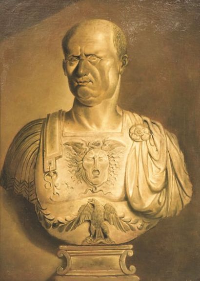 Ecole FRANCAISE vers 1800 Buste d'un général romain sur son socle, cuirasse ornée...