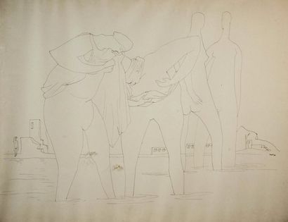 Jean LURÇAT (1892-1966) Les grandes baigneuses Plume et encre brune Signé à droite...