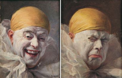 null Autoportrait en clown qui rit et Autoportrait en clown qui pleure Paire d'huiles...