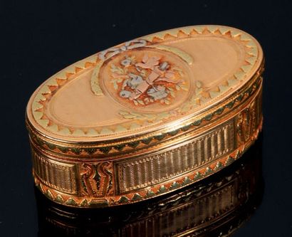 null Petite tabatière oblongue à charnière en quatre couleurs d'or
Paris, 1768-1774
Le...