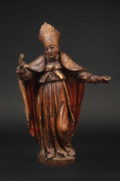null Saint EVEQUE tenant sa crosse (disparue) et bénissant
Tilleul sculpté polychromé
Allemagne...