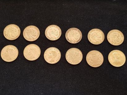 null LOT de 12 pièces 20 REICHSMARK OR entre 1878 et 1913