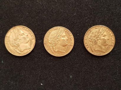 null 3 pièces de 20 FRANCS CERES OR 1851 Paris (avec point)