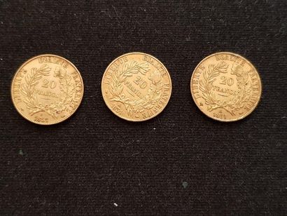 null 3 pièces de 20 FRANCS CERES OR 1851 Paris (avec point)