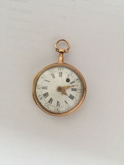 null Boîtier en or et cadran en émail blanc d'une montre vers 1770 munie d'un mouvement...