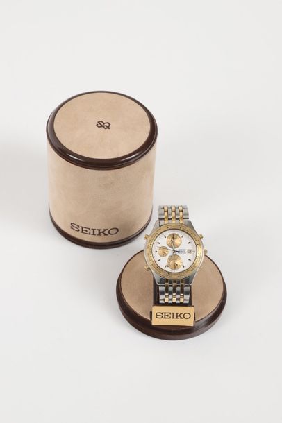 SEIKO Quartz analogue montre bracelet avec sonnerie et fuseaux horaires, Cal 5T52...