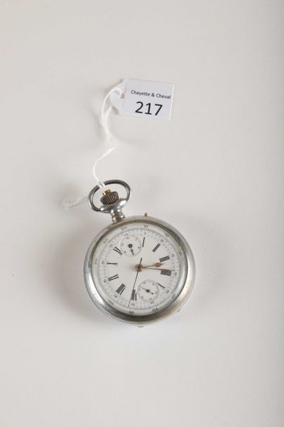 null Montre-chronographe en métal poli. Suisse.
D. 49mm. A restaurer.