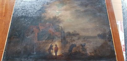 NEER Aert van der (Ecole de) 1603 - 1667 Paysage fluvial au clair de lune avec deux...