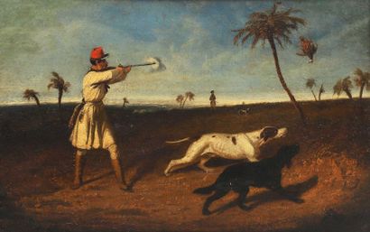 Philippe LEDIEU (vers 1805-v.1827?) Scène de chasse à la perdrix, Afrique du Nord...