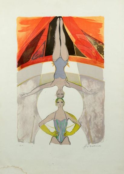 null H. 74 x 52 cm. HILAIRE Camille 1916 - 2004, Scène de cirque. Deux lithographies...