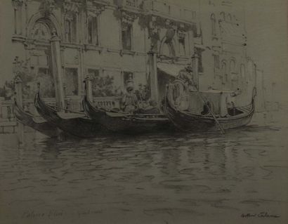 null Arthur CALAME (1843-1919)

Gondolier devant un palais à Venise 

Crayon. 

Signé...