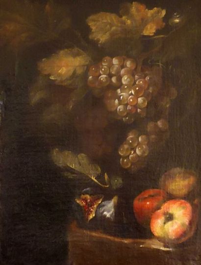 null Ecole italienne du XVIIème siècle

Raisins, figues et pommes sur un entablement

Huile...