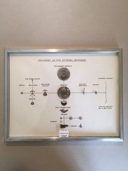 null Développement d’une montre ‘Mouvement US Time en pièces détachées. Encadré sous...