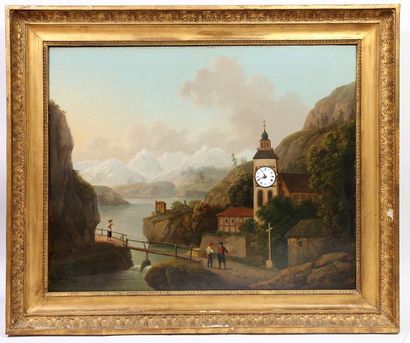 null Tableau horloge

Paysage alpestre, vers 1840.

Dans un paysage montagneux deux...