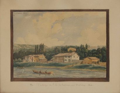 null Ecole française du XIXème siècle, aquarelle, L'auberge de l'île de Robinson...