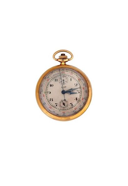 null Montre-chronographe en or, signée (cadran) ‘Lip', années 1930. PB. 63gr
Cadran...