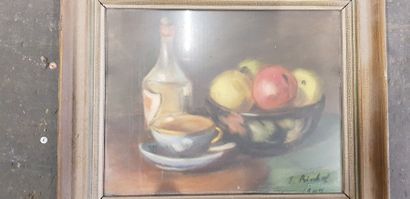 null J. BIECHOF ( ? ), nature morte, pastel sur papier, signé et daté 1949, 24,5...