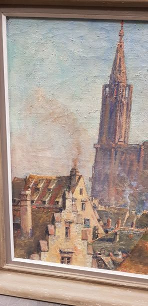 null A. CAMMISSAR ( 1873-1962 ), vue de la cathédrale de Strasbourg, huile sur toile,...