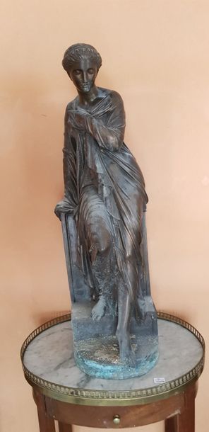 null Eugène – Antoine AIZELIN (1821- 1902)- La nymphe au drapé, Sculpture en bronze...