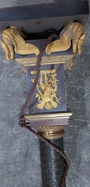 null Pied de lampe en bronze patiné et bronze doré représentant une colonne néoclassique...