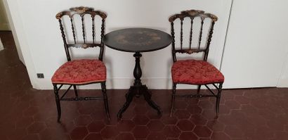 null Ensemble Napoléon III en bois noirci et peint comprenant 3 de chaises capitonnées,...