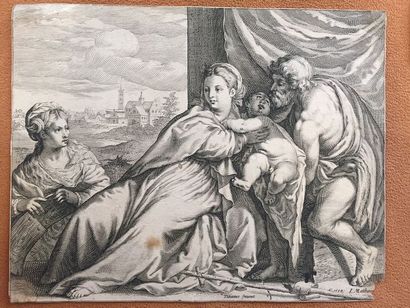 null TITIEN. Trois gravures d’après Titien dont une au burin (La sainte famille avec...