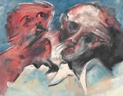 HENRI REN (NÉ EN 1930) DEUX PERSONNAGES Huile sur toile signée et datée 1984 65 x...