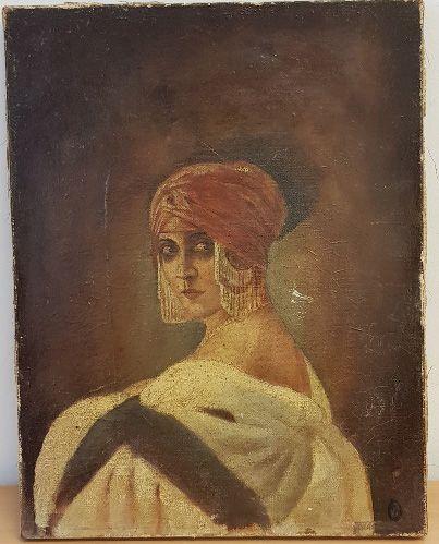 null Portrait de femme au turban, Toile, Trace de signature en bas à droite. 35 x...