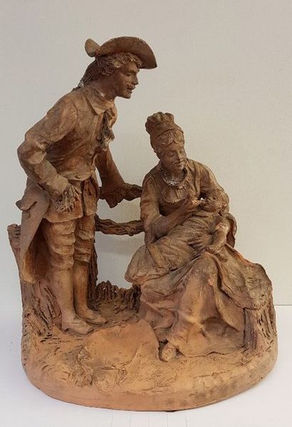 null Georges PECRON (XIXème s.), Maternité, Sculpture en terre cuite, signée sur...