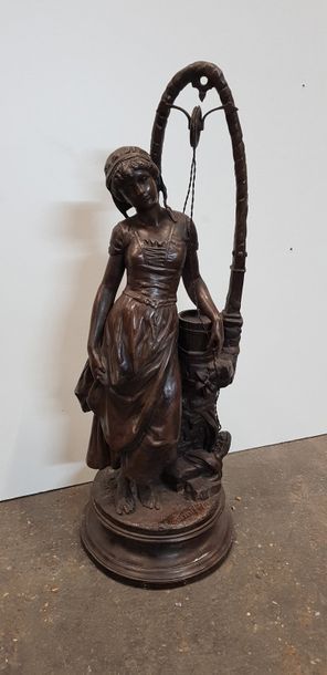 null Henri PLE (1853-1922), Jeune-fille au puits, Sculpture en bronze (lestée), signée...
