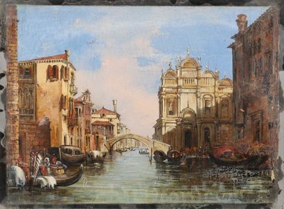 ECOLE ITALIENNE 
Vue de canal à Venise à hauteur de San Giovanni et Paolo
Huile sur...