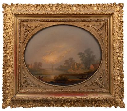 ECOLE FRANCAISE milieu du XIXe siècle 
Deux peintures fixées sous - verre de forme...