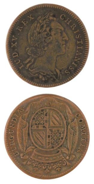 null Deux jetons du Comté de Bourgogne en bronze, 1725 et 1752, dont un représentant...