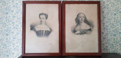 null Suite de 5 portraits de femme, estampes (lithographies) en noir d’après le Musée...