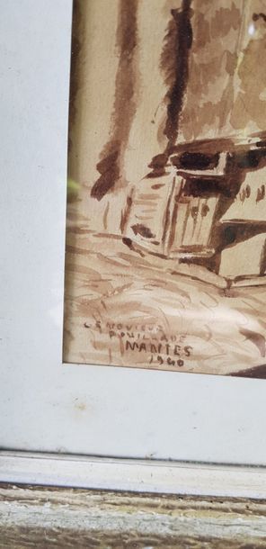 null Linge aux fenêtres, aquarelle et gouache annoté « Mantes 1940 » ?. 29 x 21 cm...