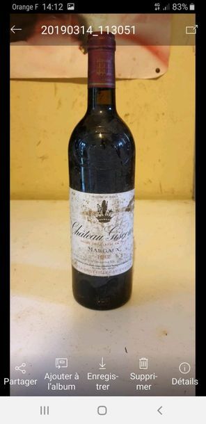 null 1 bouteille CHÂTEAU GISCOURS - 3é Gcc Margaux 1982 Etiquette tachée.