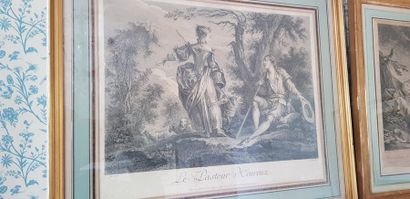 null Deux gravures en noir dans le goût du XVIIIème s., Scènes pastorales : Le Pasteur...