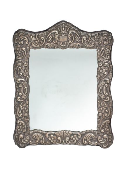 English silver framed mirror with embossed...