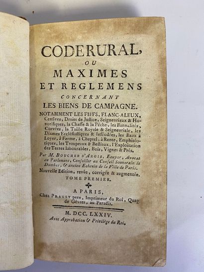  BOUCHER D'ARGIS (Adrien-Louis-Gaspard) Code rural ou Maximes et réglement concernant...